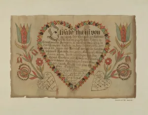 Heart Shape Prints: Pa. German Birth Certificate, c. 1939. Creator: Charlotte Angus
