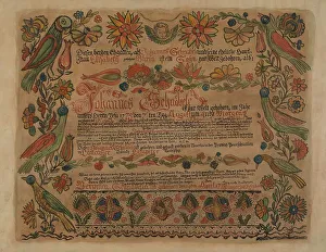Pa German Prints: Pa. German Birth Certificate, c. 1936. Creator: Myra Newswanger