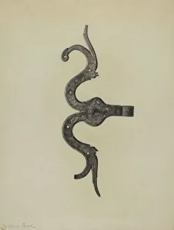 Mildred Ford Prints: Pa. German Butt of Side Hinge, c. 1938. Creator: Mildred Ford