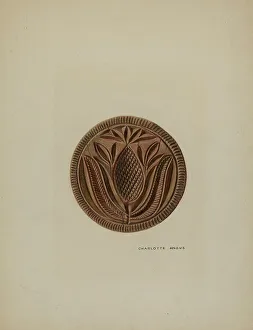 Angus Charlotte Prints: Pa. German Butter Mold, c. 1938. Creator: Charlotte Angus