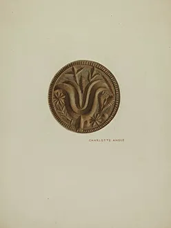 Angus Charlotte Prints: Pa. German Butter Mold, c. 1940. Creator: Charlotte Angus