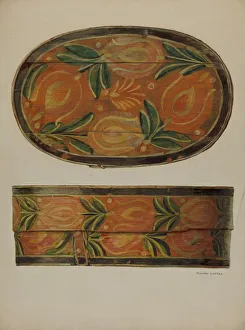 Tulipa Prints: Pa. German Cap Box, c. 1937. Creator: Frances Lichten