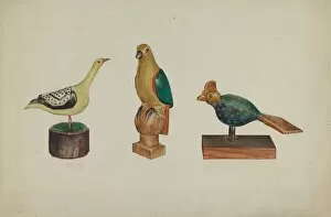 Parrot Collection: Pa. German Three Carved and Painted Birds, c. 1937. Creator: Victor F. Muollo