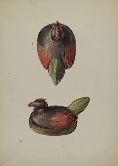 Pa German Prints: Pa. German Carved Wooden Chicken, c. 1937. Creator: Robert Harlow