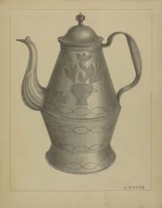 Pa German Prints: Pa. German Coffee Pot, c. 1936. Creator: Herman Bader
