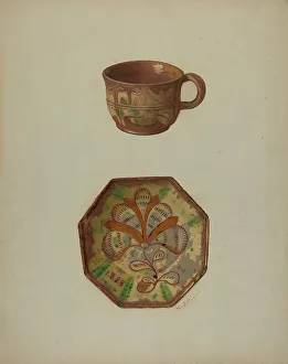 Pa German Prints: Pa. German Cup and Saucer, 1937. Creator: Max Soltmann