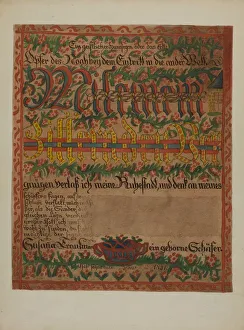 Fraktur Prints: Pa. German Death Certificate, c. 1937. Creator: Albert J. Levone