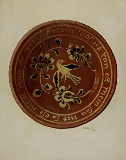 Eugene Shellady Prints: Pa. German Dish, c. 1936. Creator: Eugene Shellady