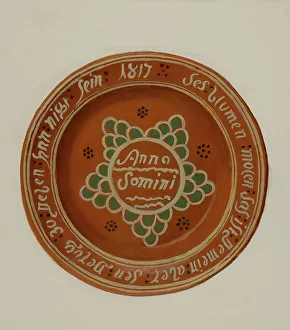 Eugene Shellady Prints: Pa. German Dish, c. 1936. Creator: Eugene Shellady