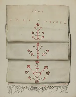 Date Prints: Pa. German Embroidered Towel, 1935 / 1942. Creator: Frances Lichten