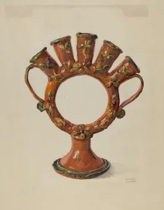 Flower Holder Prints: Pa. German Flower Holder, c. 1936. Creator: Frances Lichten