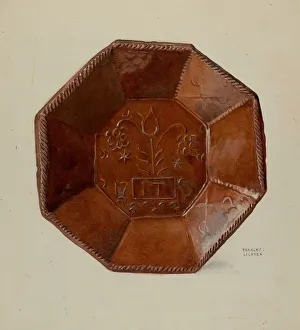 Octagonal Prints: Pa. German Octagonal Dish, c. 1936. Creator: Frances Lichten