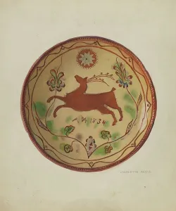 Angus Charlotte Prints: Pa. German Pie Plate, c. 1936. Creator: Charlotte Angus