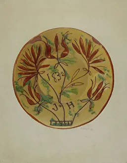 Eugene Shellady Prints: Pa. German Plate, 1938. Creator: Eugene Shellady