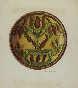 Angus Charlotte Prints: Pa. German Plate, c. 1938. Creator: Charlotte Angus