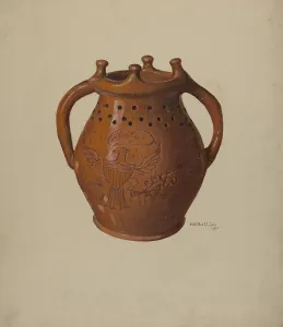 Eugene Shellady Prints: Pa. German Puzzle Mug, 1938. Creator: Eugene Shellady