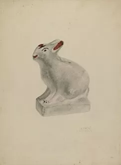 Pa. German Seated Chalkware Rabbit, c. 1938. Creator: Andrew Topolosky