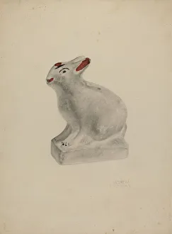Chalkware Prints: Pa. German Seated Chalkware Rabbit, c. 1938. Creator: Andrew Topolosky