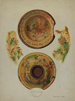 Angus Charlotte Prints: Pa. German Shaving Basin, c. 1937. Creator: Charlotte Angus
