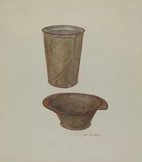Basin Prints: Pa. German Shaving Mug and Basin, c. 1940. Creator: Carl Strehlau