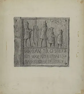 Roy Weber Prints: Pa. German Stove Plate, c. 1937. Creator: Roy Weber