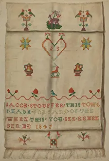 Date Prints: Pa. German Show Towel, c. 1937. Creator: Frances Lichten