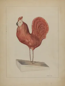 Cockerels Prints: Pa. German Toy Bellows Rooster, c. 1936. Creator: John Fisk