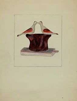 Lovebirds Prints: Pa. German Toy Lovebirds, c. 1936. Creator: Ruth Bialostosky