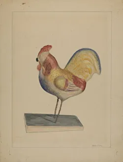Cockerels Prints: Pa. German Toy Rooster w / Bellows, c. 1936. Creator: John Fisk