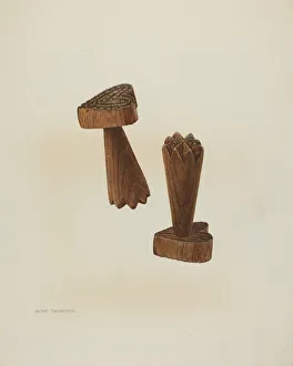 Thompson Archie Prints: Pa. German Treen Double Butter Stamp, c. 1938. Creator: Archie Thompson