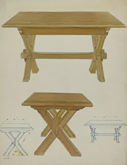 Pa German Prints: Pa. German Trestle Table, c. 1936. Creator: Lawrence Porth