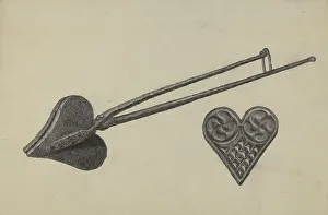 Heart Shape Prints: Pa. German Waffle Iron, c. 1938. Creator: Roy Weber