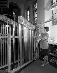 Michael Walters Gallery: Packing garden forks for dispatch, Brades Tools, Sheffield, South Yorkshire, 1966