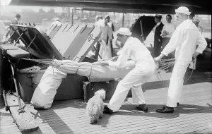 Us Navy Prints: Packing hammocks, MAINE, between c1915 and c1920. Creator: Bain News Service