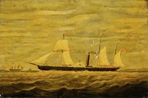 Oil On Board Prints: A Paddle Steamer - Aberdeen to London Service, 1850s. Creator: Unknown
