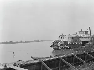 River Mississippi Prints: Paddle wheel steamboat on river