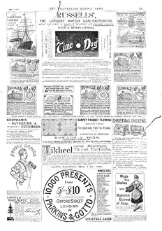 Timepiece Prints: Page of advertisements, 1883. Creator: Unknown