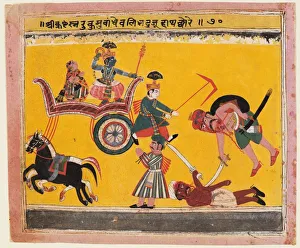 Color On Paper Prints: A page from a Bhagavata Purana: After Krishna bound Rukma (Rukminis brother) Balarama