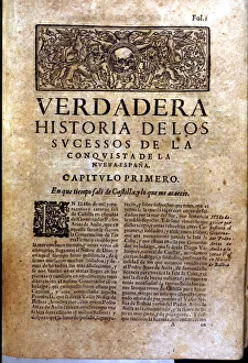 Spain Catalonia Barcelone Prints: Front page of the book Historia verdadera de la conquista de la Nueva Espana
