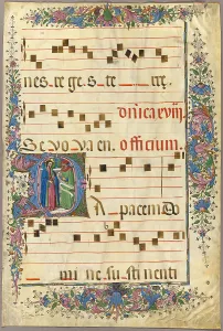 Historiated Prints: Page from a Choirbook with Christ and a Pharisee in a Historiated Initial D