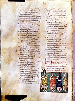 Eugenio Gallery: Page of the Codex Vigiliano with illustration of Recesvinto accompanied by Oroncio