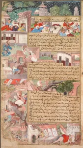 Mughal School Prints: Page of disasters, from the Tarikh-i Alfi (History of the Thousand [Years]), c. 1595