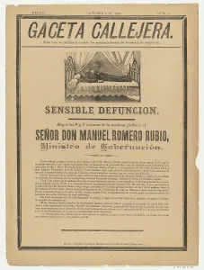 Letterpress Prints: Page from the Gaceta Callajera (October 3 1895) relating to the death of the government mi