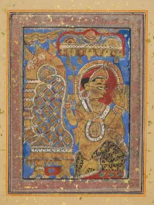 Page from a Kalpa-sutra: Indra paying homage to Mahavira, early 16th century Page from a Kalpa-sutra: Indra paying homage to Mahavira, early 16th century