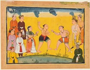 A page from the Mahabharata: Bhima fighting with Jayadratha, c. 1615. Creator: Unknown