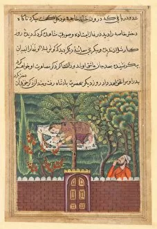 Ink And Gold On Paper Collection: Page from Tales of a Parrot (Tuti-nama): Fifty-first night: Khulasa, a vizier, sees
