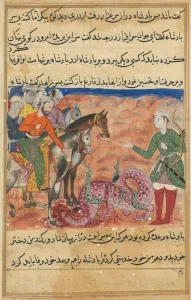 Reign Of Akbar Prints: Page from Tales of a Parrot (Tuti-nama): Fifty-second night: The king asks the pious