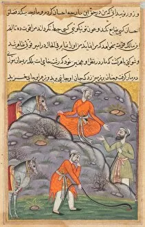 Ink And Gold On Paper Collection: Page from Tales of a Parrot (Tuti-nama): Forty-fifth night: The Amir slays the snake