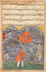 Page from Tales of a Parrot (Tuti-nama): Forty-fifth night: The Amir slays the snake