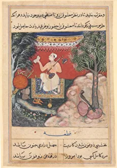 Reign Of Akbar Prints: Page from Tales of a Parrot (Tuti-nama): Fourteenth night: The origin of music... c
